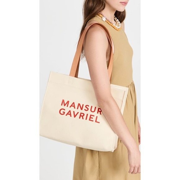 Mansur Gavriel $495 Logo Signature Shopper Printed Cotton Canvas Tote Bag NWT - Picture 6 of 7